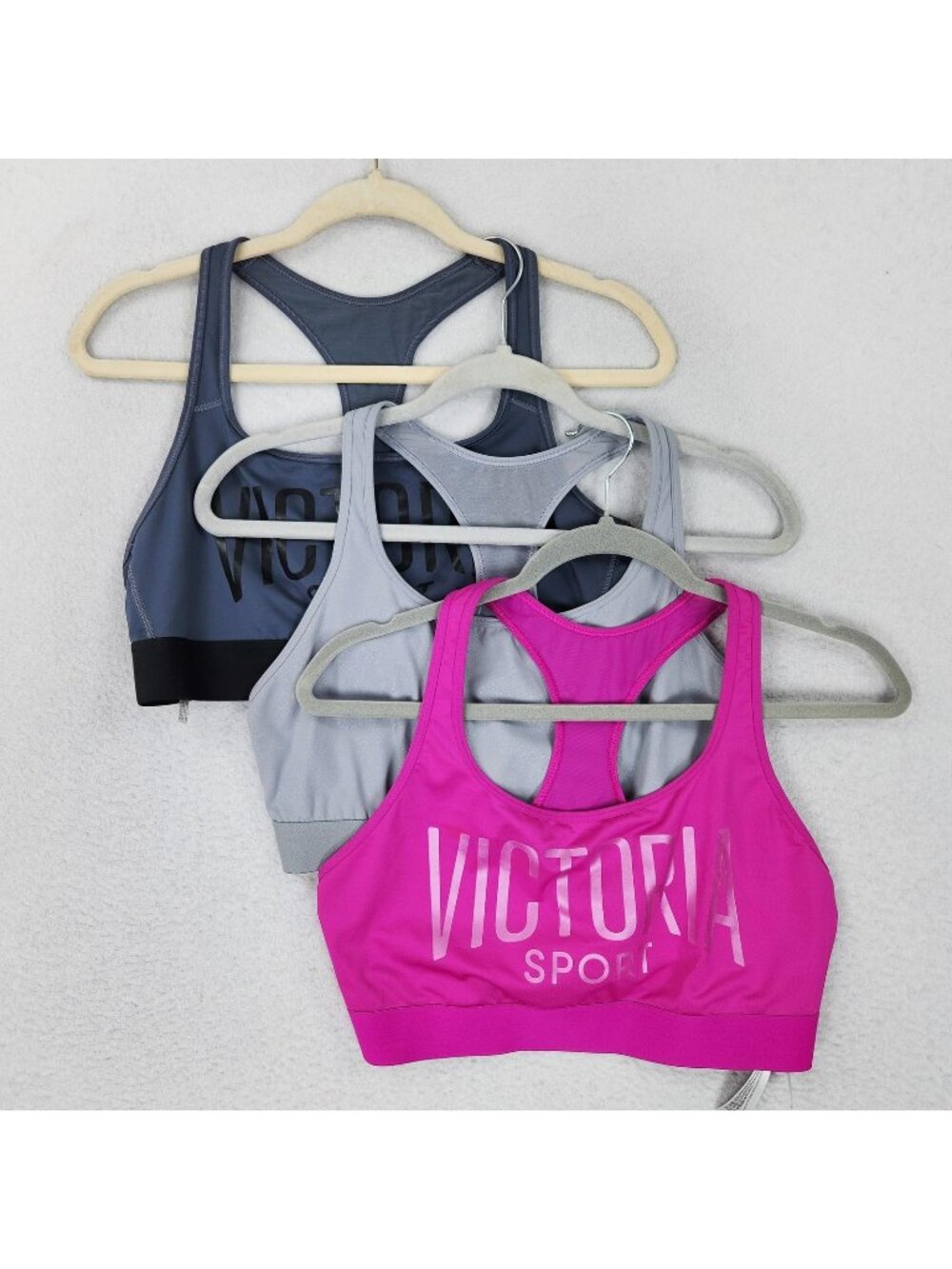 Victoria Secret Sports Bras Womens XL Pink Gray Racerback Lot of 3 Athletic